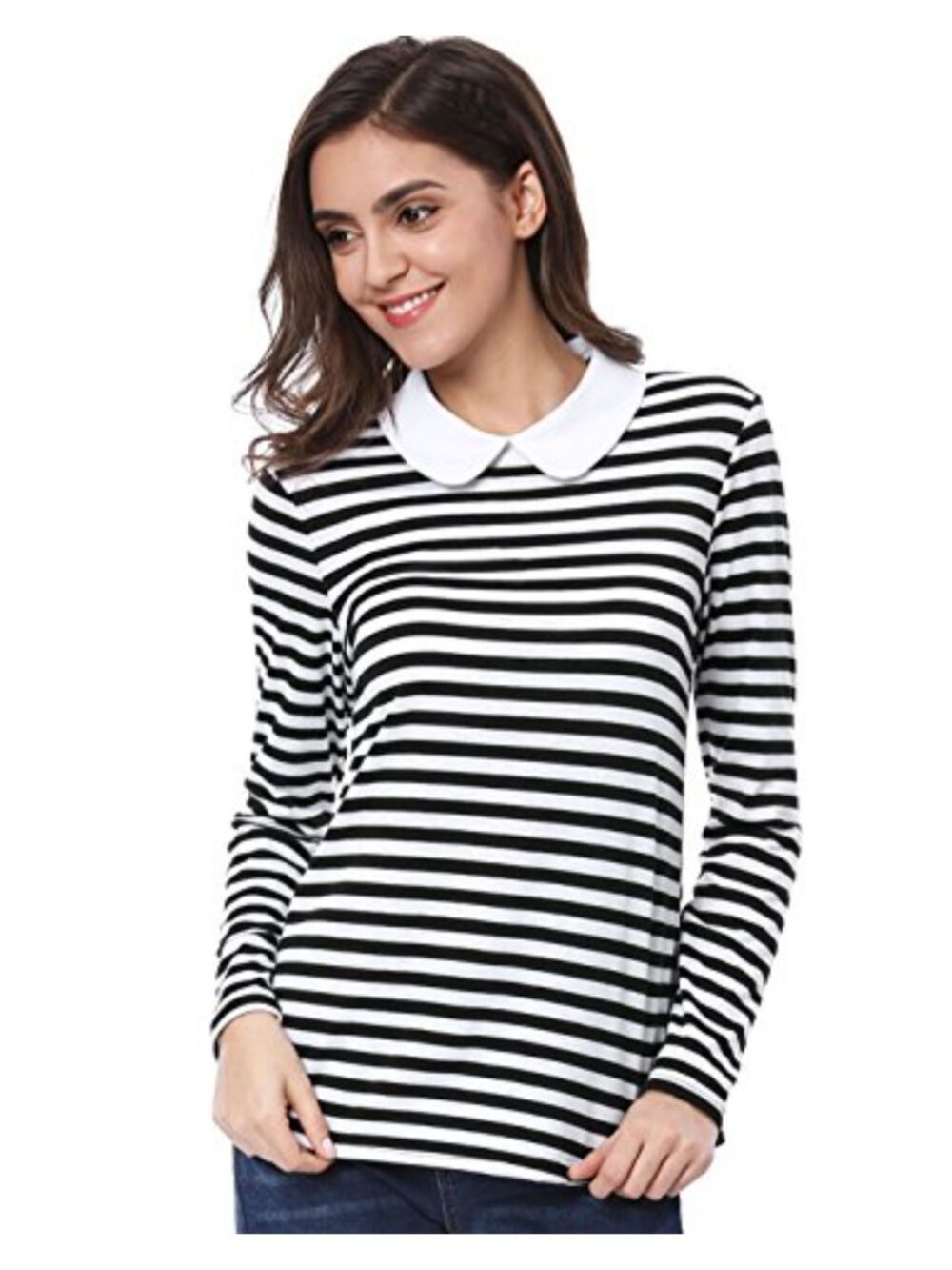 Striped Peter Pan Collar Blouse, Long Sleeve Casual Top